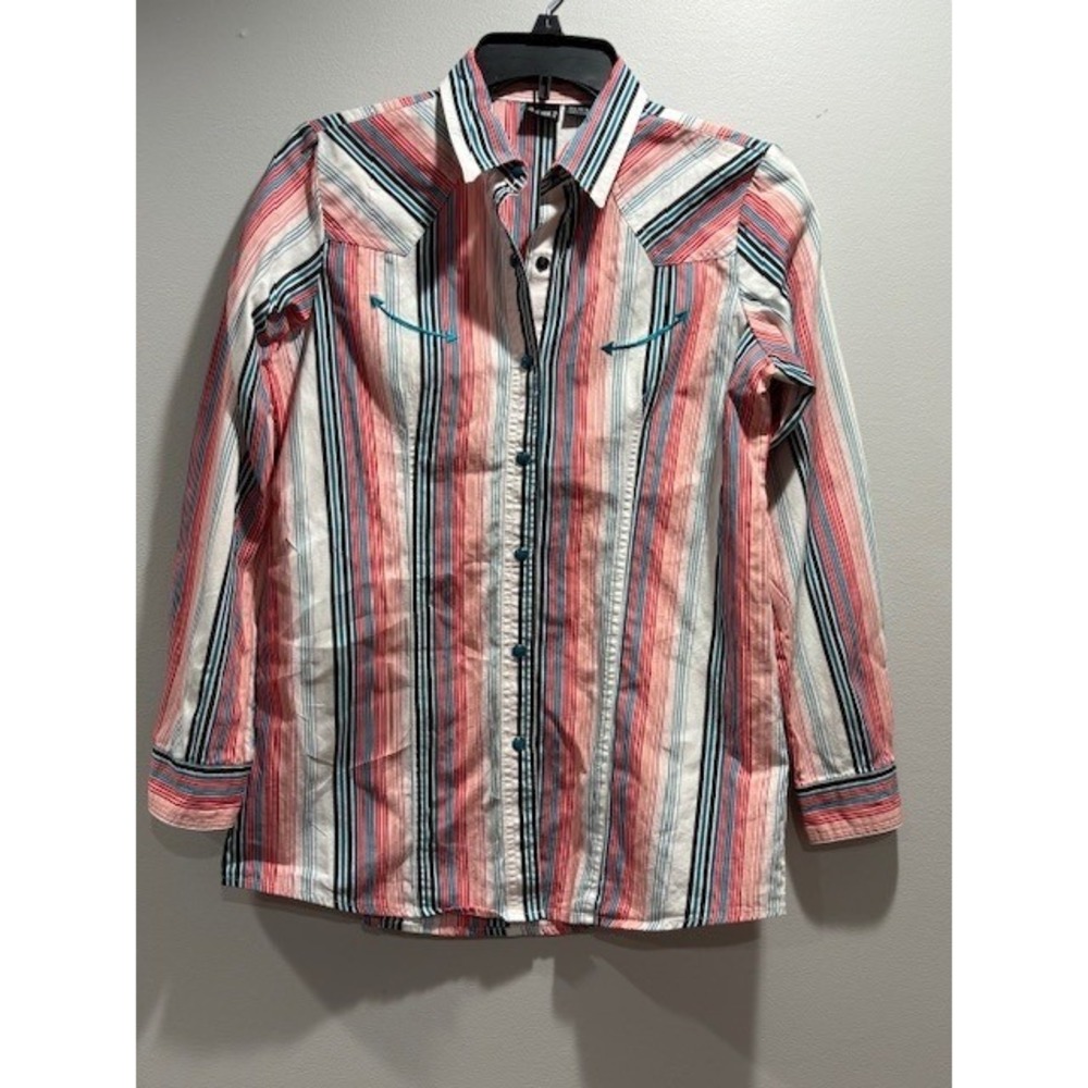 Cruel Girls Girls Western Striped Button Up Shirt Size XXL 14-16 Pink Blue Black